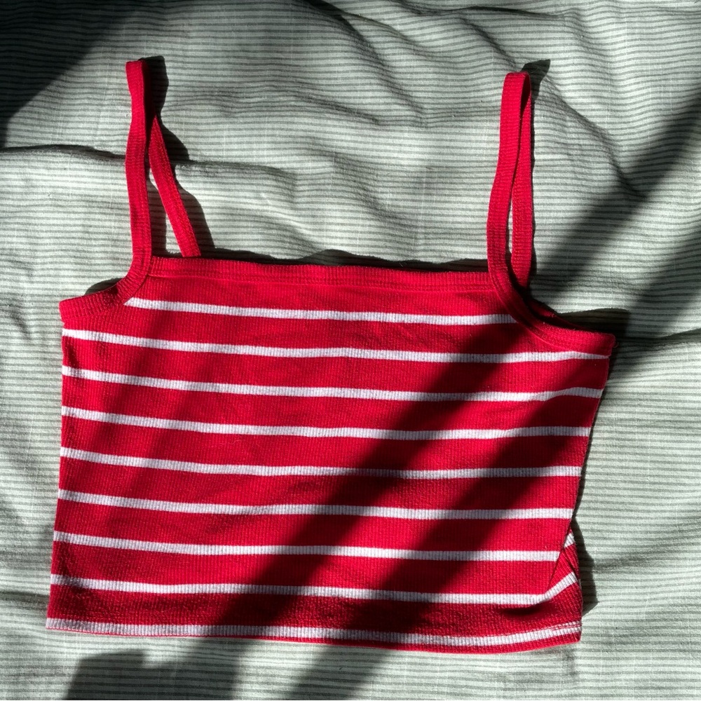 Heart Hips Red and White Striped Crop Tank Top